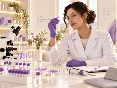 Researcher in a laboratory examining a Nexyra Labs vial